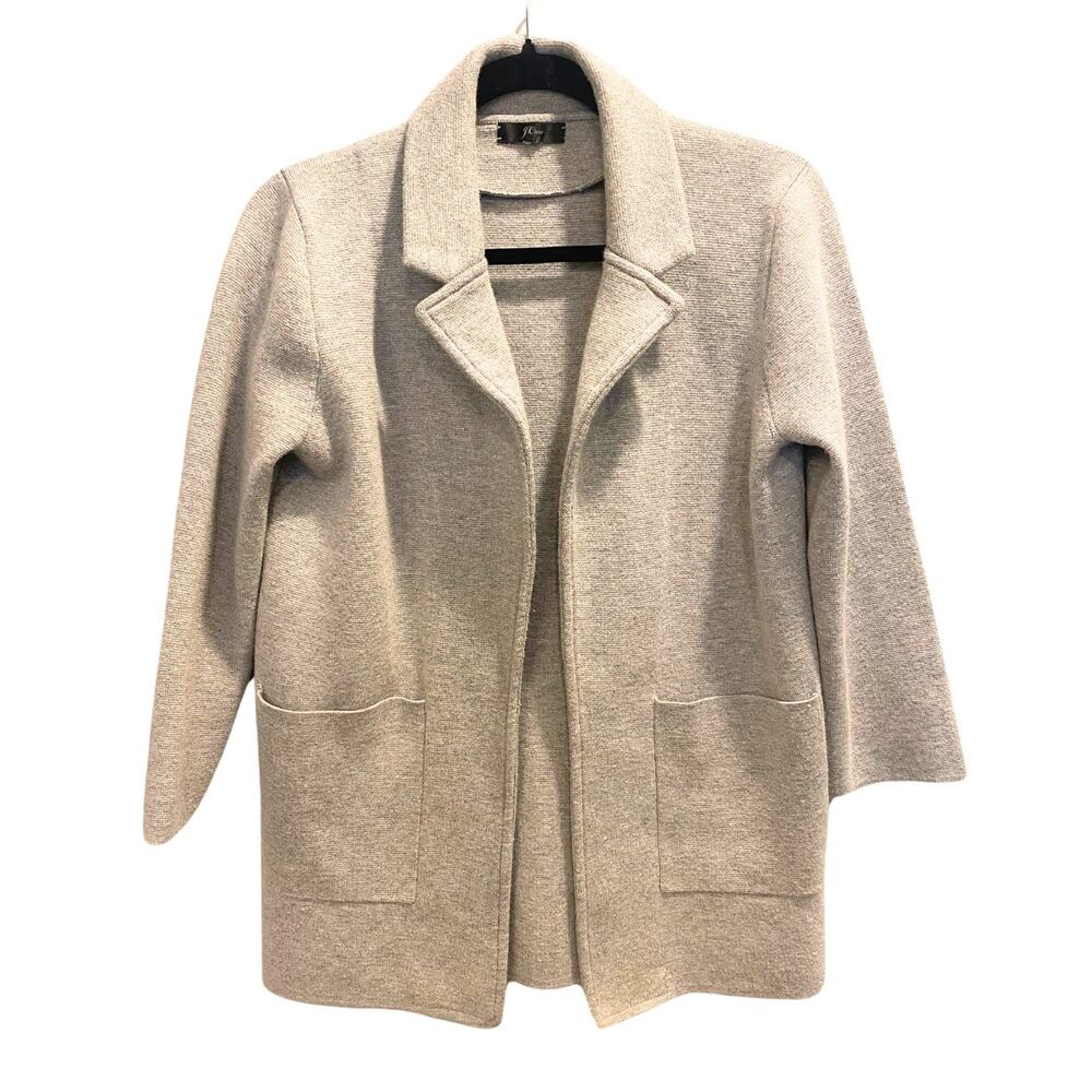 J Crew Sophie Open Front Gray Classic Wool-Blend Sweater Blazer Size S